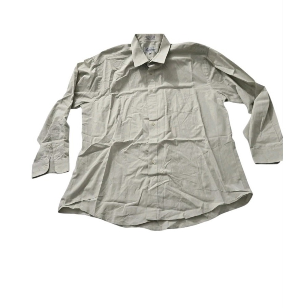Mario Gatini Men Dress Shirt 17 34 35 Cream‎ Tan Long Sleeve Single Needle...